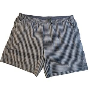 Brooks Shorts Mens Large Gray Striped Running Elastic Waist Pockets DriLayer